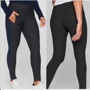Athleta Stellar Tight High Rise Leggings Zip Pockets Black and Blue Size Medium